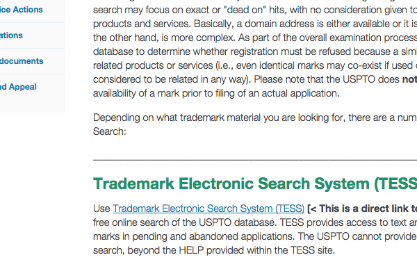 Uspto electronic trademark search system