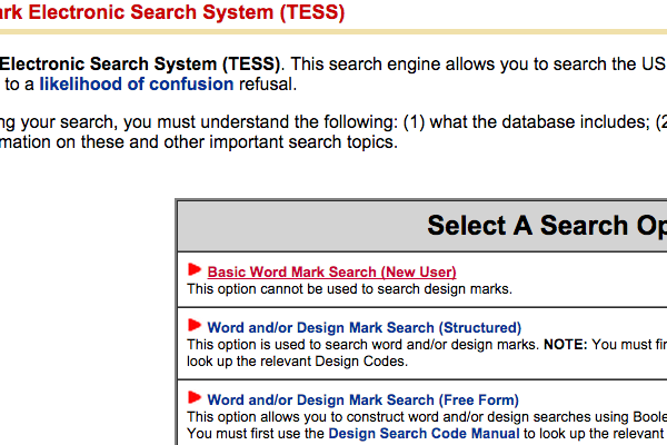 Uspto electronic trademark search system